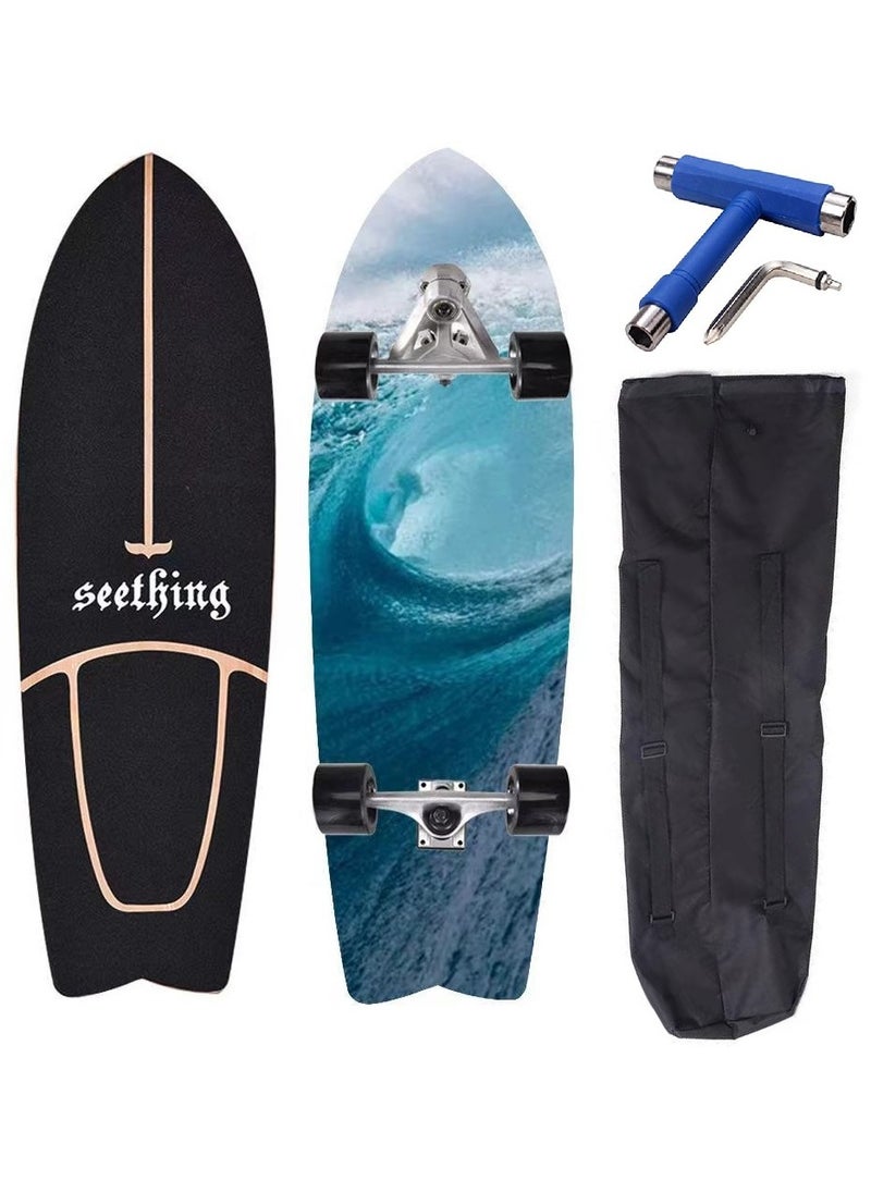 Seething 32 Inch CX7 Swallow Surf Skateboard With Backpack & Tool, Huge Waves 