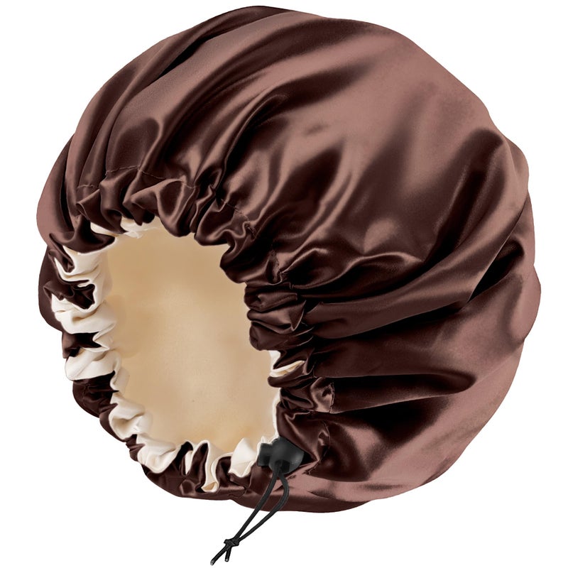 Satin Silk Bonnet for Curly Hair Bonnet Braid Bonnet for Sleeping Bonnets for Women Large DoubleLayer Adjustable Brown