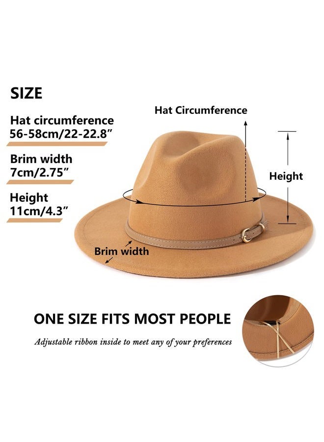 Lisianthus Women Classic Felt Fedora Wide Brim Hat with Belt Buckle, Camel, M - Image 4