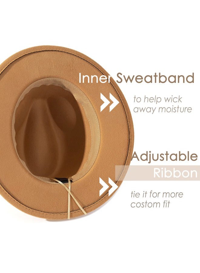 Lisianthus Women Classic Felt Fedora Wide Brim Hat with Belt Buckle, Camel, M - Image 3