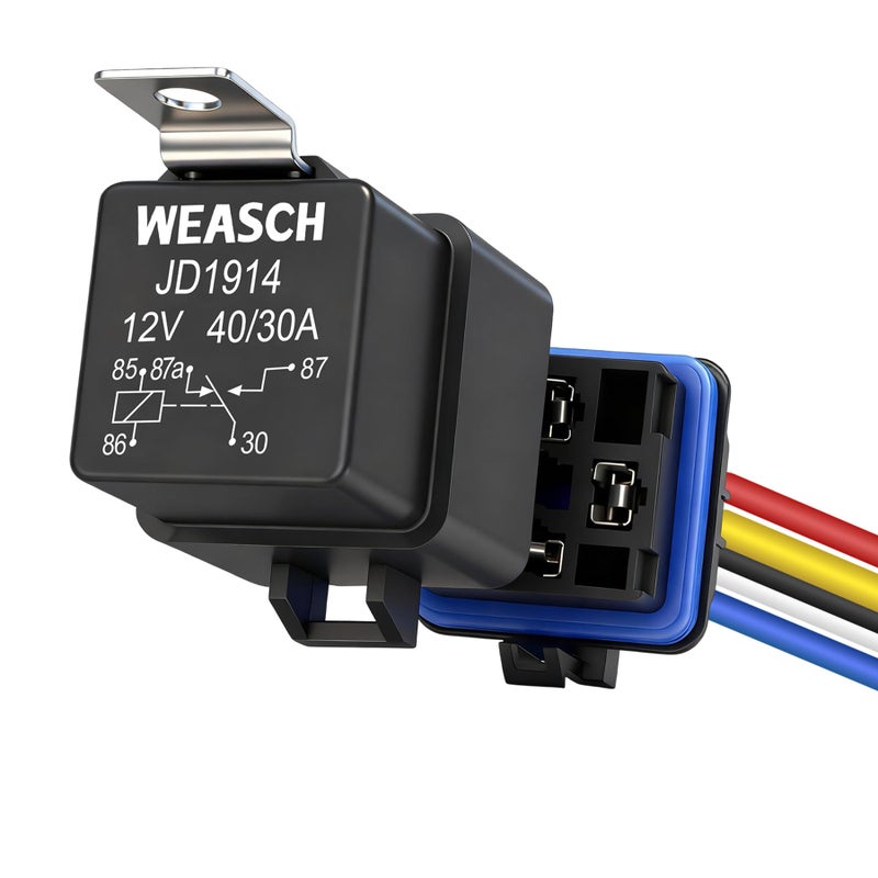Weasch Waterproof Relay Kit 12V 40A30A 5 Pin SPDT Heavy Duty 14 AWG Tinned Copper Wires Automotive Relay and Harness Set for Automotive Car Marine Boat - Image 3