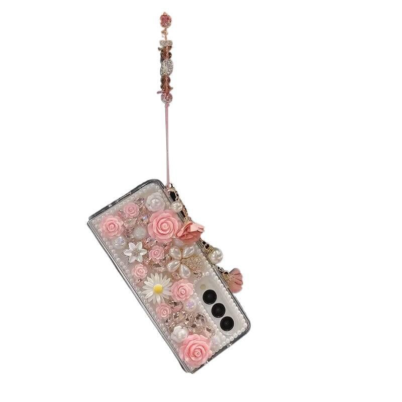 Protective Case | Pink | Crystal | 3D Crystal Flower | Chain Lanyard | Cover for Samsung Galaxy Z Fold 6 - Image 5