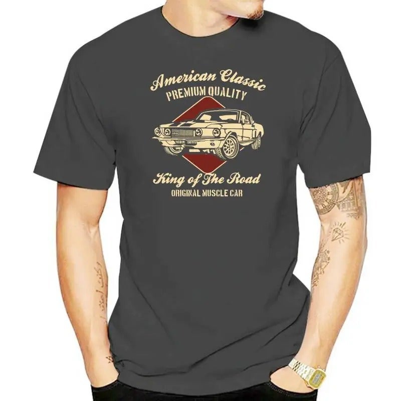 Muscle Car Mustang American Classic Road T-Shirt New Top 2022 Print Letters Men 100% Cotton Print - Image 1
