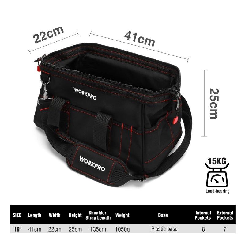 WORKPRO WORKPRO 16-inch Close Top Wide Mouth Tool Storage Bag with Water Proof Rubber Base, W081022A, 16"  - Image 2