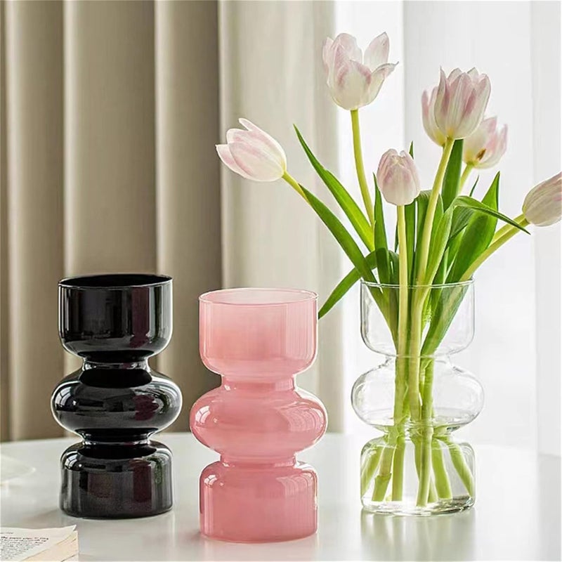 JSPYFITS مزهرية زجاجية مائية للزهور من ، 7 بوصات، مزهرية زجاجية ملونة على شكل فقاعة للزهور، مزهرية زجاجية ثلاثية الطبقات عصرية لتزيين طاولات المنزل/المكتب/حفلات الزفاف/الحفلات (وردي) - Image 3
