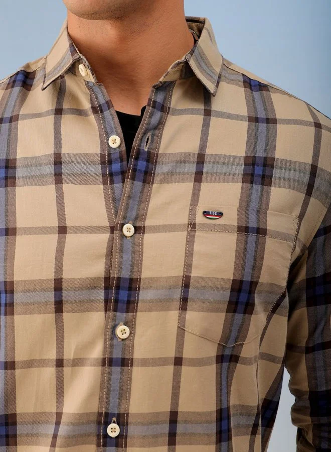 The Indian Garage Co Men Slim Fit Checkered Full Sleeves Cutaway Collar Casual Shirt