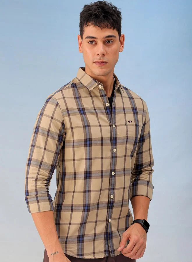 The Indian Garage Co Men Slim Fit Checkered Full Sleeves Cutaway Collar Casual Shirt