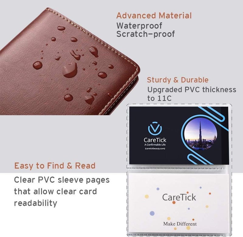 CareTick Business Card Holder Book, 240 Card Capacity, Soft PU Leather Name Card Organizer with 120 Pockets, Business and Credit Card Album for Office (Brown, Soft Leather) - Image 4