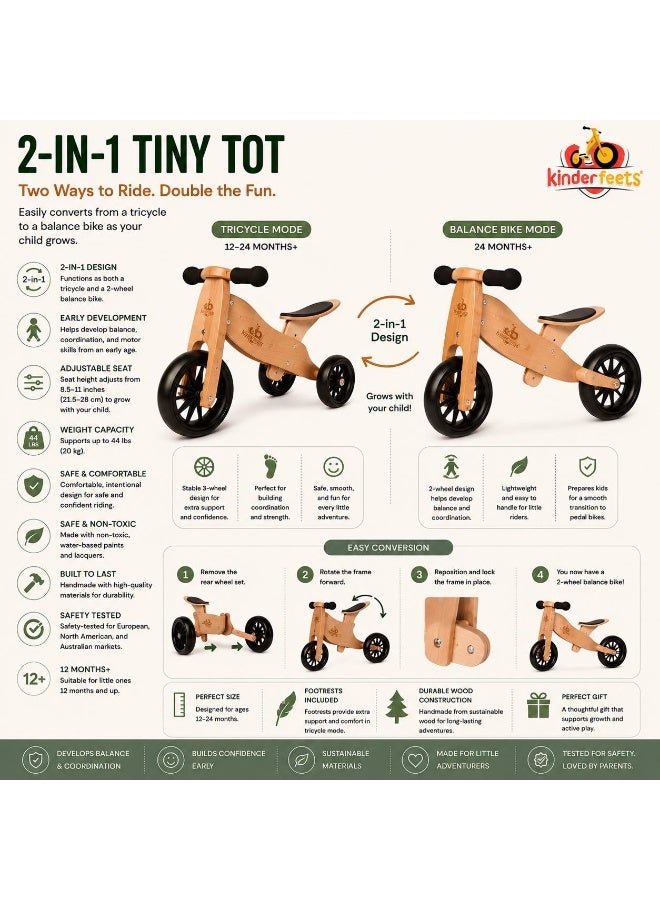 Kinderfeets Tiny Tot 2-in-1 Wooden Balance Bike - Premium High Quality Toddler Walker - Image 3