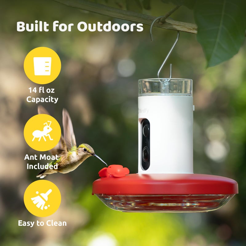 Birdfy Hummingbird Feeder with Camera & Solar Panel, Smart Bird Feeder with AI Recognition & Capture on Outdoors, Gardens, Easy to Clean, 14oz Capacity, SE - Image 3