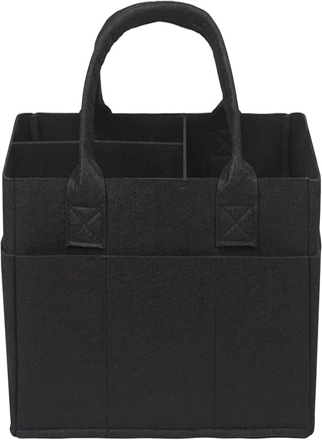 RENVA Black Felt Storage Caddy, Divided Design To Keep Diapers, Wipes And Changing Items Organized, WITH Two Handles - Image 1