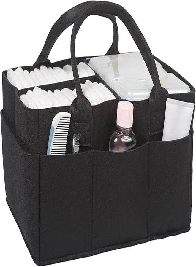 RENVA Black Felt Storage Caddy, Divided Design To Keep Diapers, Wipes And Changing Items Organized, WITH Two Handles - Image 4