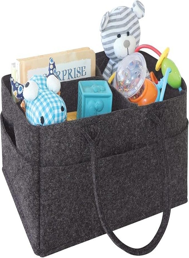 RENVA Black Felt Storage Caddy, Divided Design To Keep Diapers, Wipes And Changing Items Organized, WITH Two Handles - Image 2