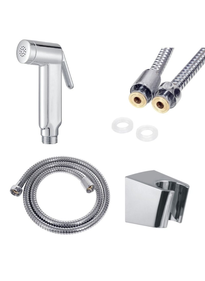 Heng Yi Stainless Steel Handheld Bidet Spray Shower Shattaf Hose Muslim Shower Kit For Toilet Bathroom Silver 1.2 Meter Pipe - Image 1