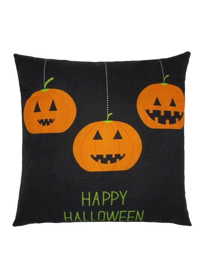 Loquat Happy  Ghost Pumpkin Printed Pillow Cover linen Black/Orange/Green 45x45cm 