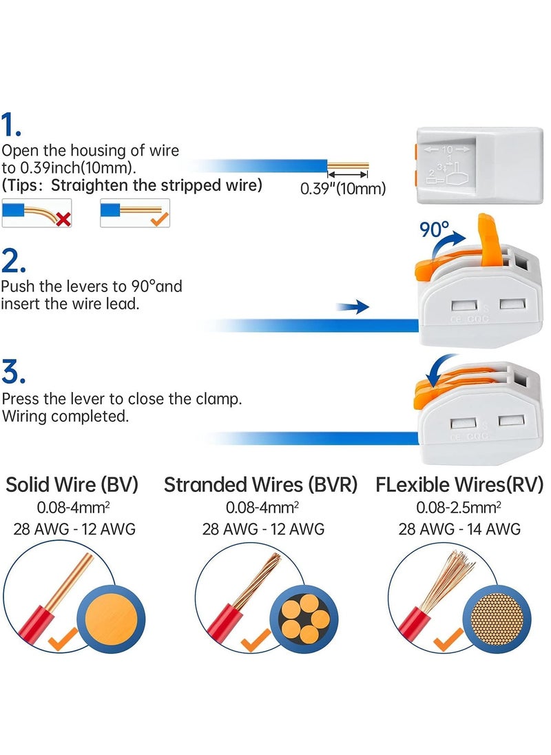 KASTWAVE - 141Pcs Lever Wire Connectors, Compact Splicing Conductor Connector for Solid Stranded Flexible Wires 28-12 AWG Orange - Image 1