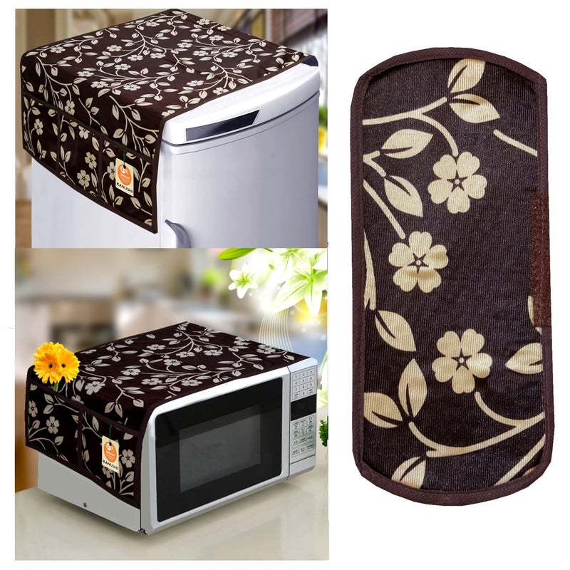 KANUSHI Industries® Fridge Covers/Refrigerator Cover + 1 Pc Handle Cover + 1 Pc Microwave/Oven Cover for Top (Color- Brown)(Copy-FRI+Micro-Brown-Raj+1 Handle) - Image 5