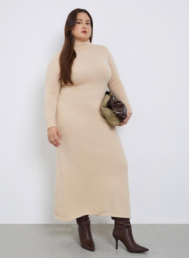 Styli Plus Size Turtle Neck Knit Sweater Maxi Dress - Image 1