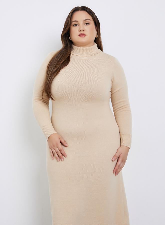 Styli Plus Size Turtle Neck Knit Sweater Maxi Dress - Image 2