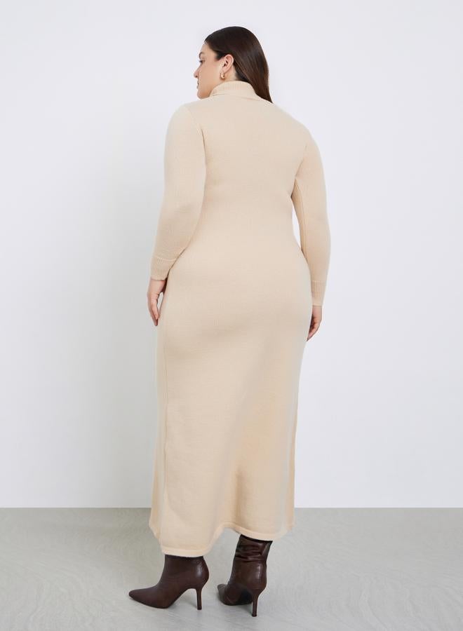 Styli Plus Size Turtle Neck Knit Sweater Maxi Dress - Image 4
