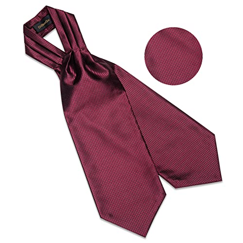 DiBanGu Burgundy Ascot Ties for Men Cravat Tie and Pocket Square Set Jacquard Silk Ascot Paisley Cravat for Men - Image 5