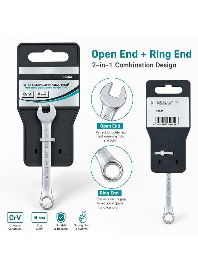 6mm Combination Wrench, Chrome Vanadium Steel Open End & Ring Spanner For Nuts, Bolts, Automotive Repair, Home DIY, Garage & Workshop Use - Image 3