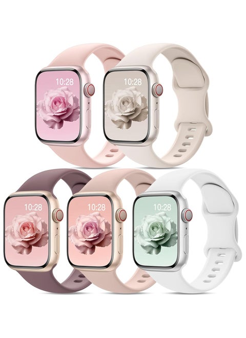 5 Pack Silicone Straps Compatible with Apple Watch Straps 38mm 40mm 41mm 42mm(Series 10) Women Men, Upgraded Soft Sport Straps Replacement Watch Bands for iWatch Series 10 9 8 7 6 5 4 3 2 1 SE