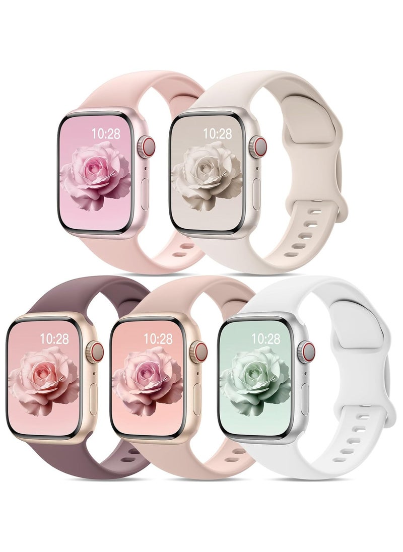5 Pack Silicone Straps Compatible with Apple Watch Straps 38mm 40mm 41mm 42mm(Series 10) Women Men, Upgraded Soft Sport Straps Replacement Watch Bands for iWatch Series 10 9 8 7 6 5 4 3 2 1 SE
