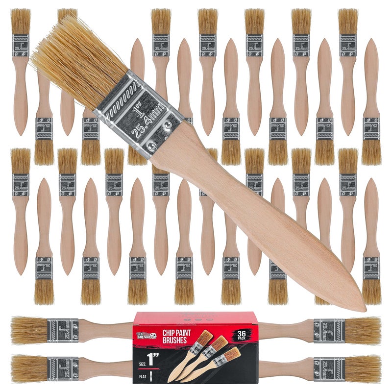US Art Supply 36 Pack of 1 inch Paint and Chip Paint Brushes for Paint Stains Varnishes Glues and Gesso
