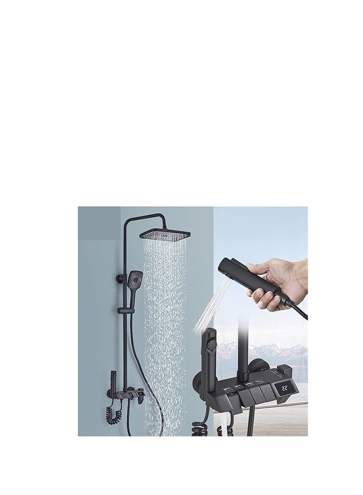 مجموعة دش مع بكره مع رأس دش يدوي وشطاف ومسدس وشاشة عرض درجة الحرارة (كود 6) - Image 1