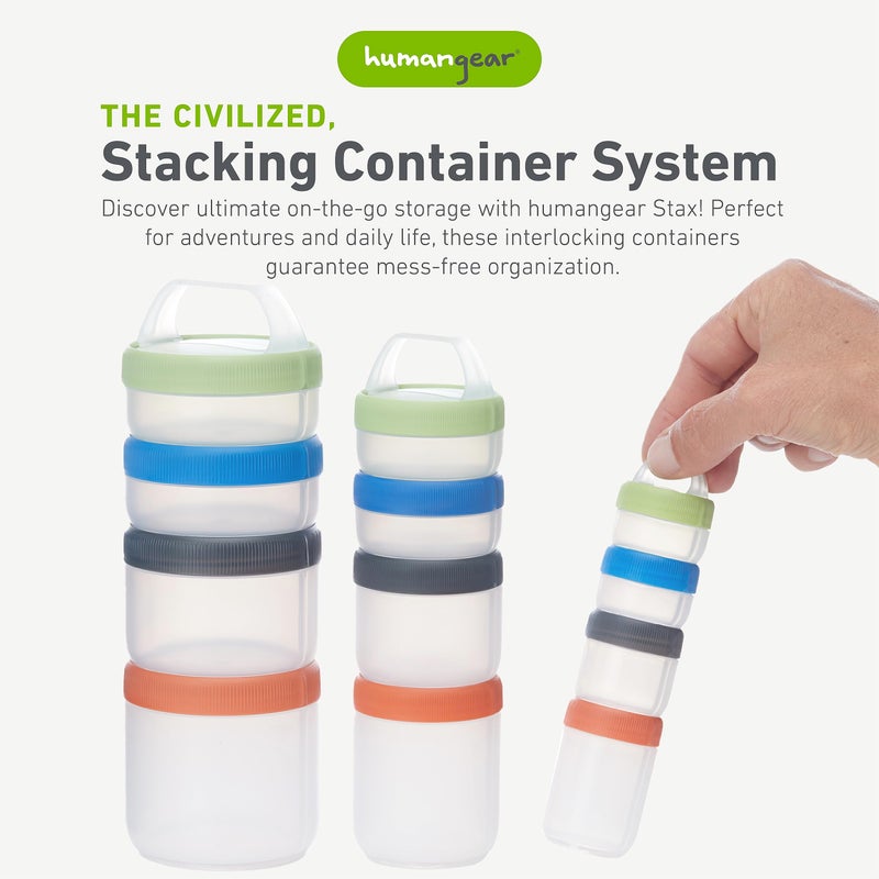 humangear STAX, Stackable Snack Containers - 4-Piece Leak-Proof Snack Travel System - FDA-Food Safe, BPA/PC/Phthalate-Free - Stackable & Click-Together Food Storage, Small - Image 2