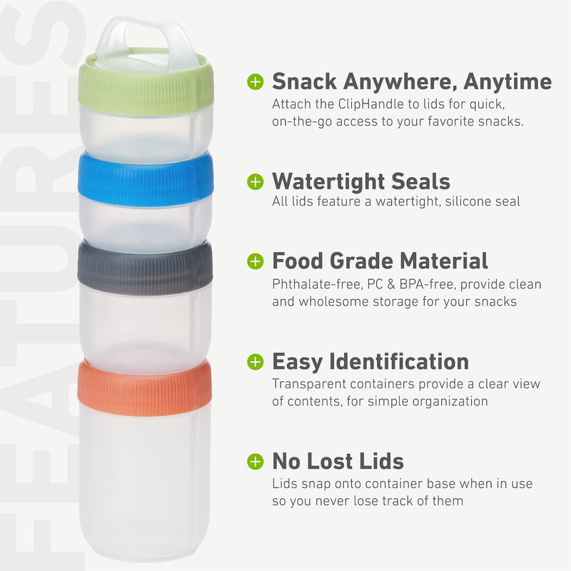 humangear STAX, Stackable Snack Containers - 4-Piece Leak-Proof Snack Travel System - FDA-Food Safe, BPA/PC/Phthalate-Free - Stackable & Click-Together Food Storage, Small - Image 4