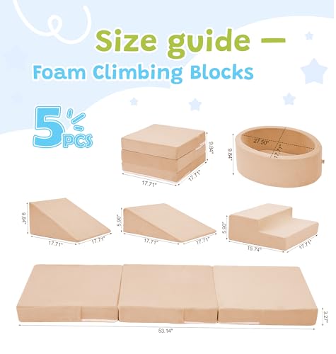 Elftopia Foam Climbing Blocks with Ball Pit Stairs for Toddlers Aged 13 Soft Playset for Indoor Crawling Foam Playground Set for Baby to Active Playing Inside Balls NOT IncludedBeige - Image 5
