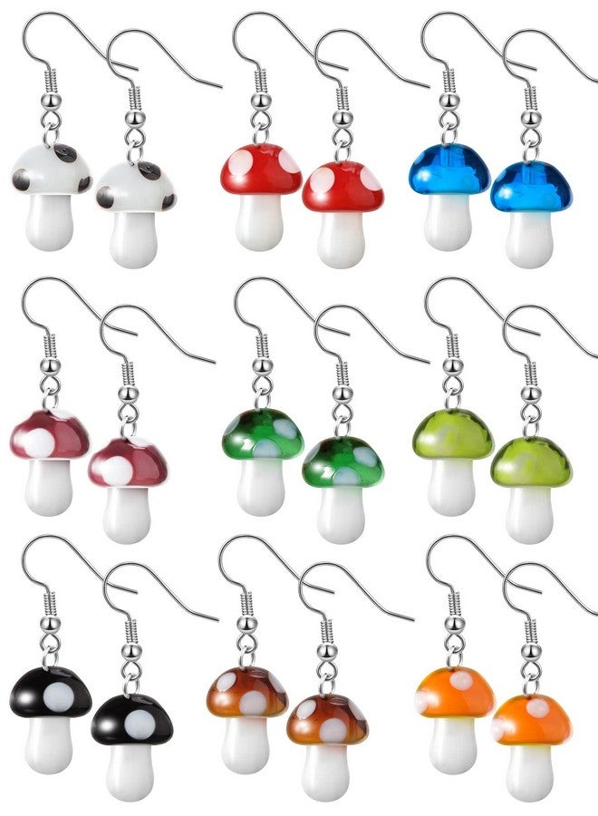 Mtlee 9 Pairs Mushroom Earrings For Women Long Pendant Glass Mushroom Earrings Colorful Steampunk Earrings Creative Funny Earrings Cute Weird Earrings Women'S Drop And Dangle Earrings - Image 1