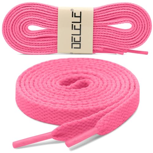 DELELE 2 Pair 55 inch Flat Shoe laces 5/16" Wide Shoelaces for Athletic Running Sneakers Shoes Boot Strings Fluorescent Pink - Image 2