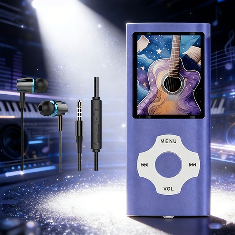 Purple MP3 MP4 Player 1.8 Inch LED Screen Video Recording Ebook Battery Headphones - Image 1