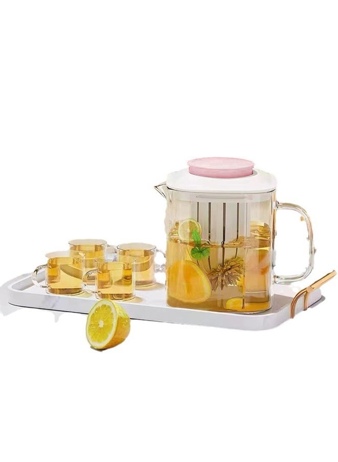DUNISO 5-Piece Glass Tea Pot Set，Heat Resistant Glass Teapot with Handle and Filter，Large Capacity Glass Water Bottle Set with 1 Pot and 4 Cups,Sturdy and Durable，Suitable for Ice Tea Lemonade Coffee Milk Juice - Image 1