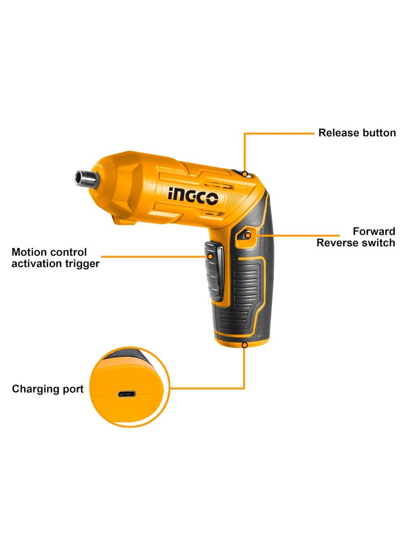 INGCO 4V Electric Cordless Screwdriver, Rechargeable Power Drill Driver Set, 4N.m Max Torque, 240RPM, Packed by tool box - Image 2