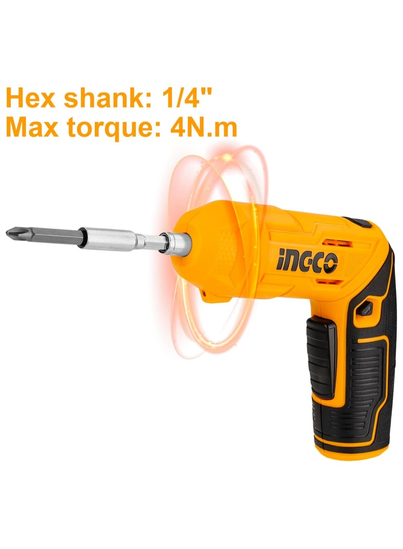 INGCO 4V Electric Cordless Screwdriver, Rechargeable Power Drill Driver Set, 4N.m Max Torque, 240RPM, Packed by tool box - Image 5