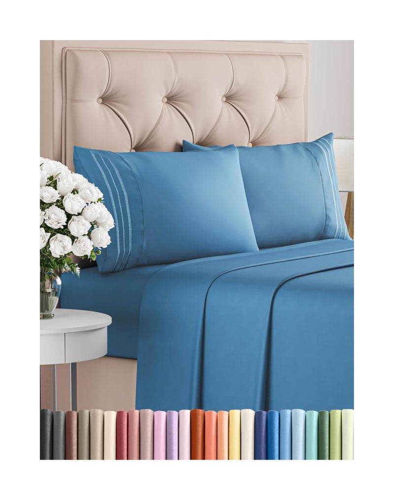 CGK Unlimited Full Size 4 Piece Sheet Set  Comfy Breathable  Cooling Bed Sheets Set  Hotel Luxury Bedding for Women Men Kids  Teens  Deep Pockets EasyFit Super Soft  Wrinkle Free  OekoTex  Denim Blue 