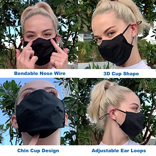 Yarehand 3Ply Organic Cotton Cloth Face Mask Reusable Washable Face Masks Adjustable Ear Loops Nose Wire Filter Pocket Pack of 3 No FogDust for Unisex Adult 3 Black - Image 5