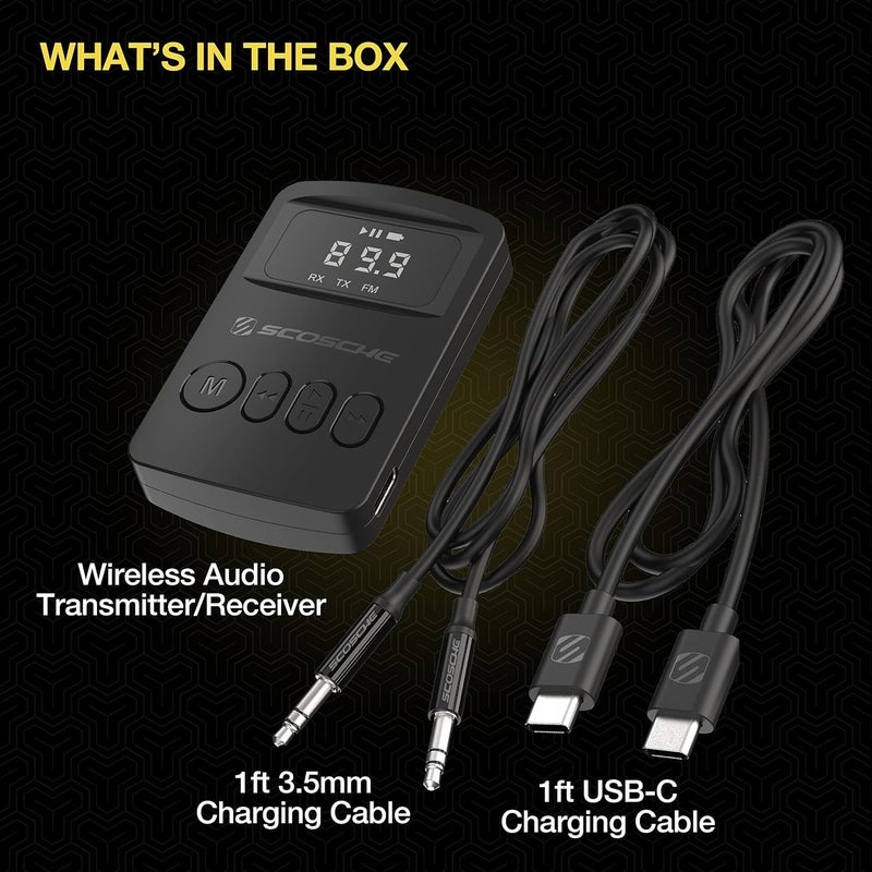 Scosche BTTRFM-SP1 Portable Bluetooth Transmitter/Receiver, FM Transmitter and Wireless Audio Receiver for TV, Headphones, Home/Car Stereo, Airplane Entertainment and more, up to 7 Hour Battery Life - Image 5