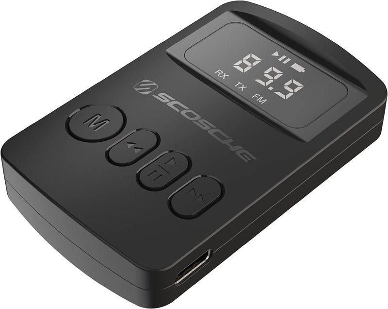 Scosche BTTRFM-SP1 Portable Bluetooth Transmitter/Receiver, FM Transmitter and Wireless Audio Receiver for TV, Headphones, Home/Car Stereo, Airplane Entertainment and more, up to 7 Hour Battery Life - Image 1