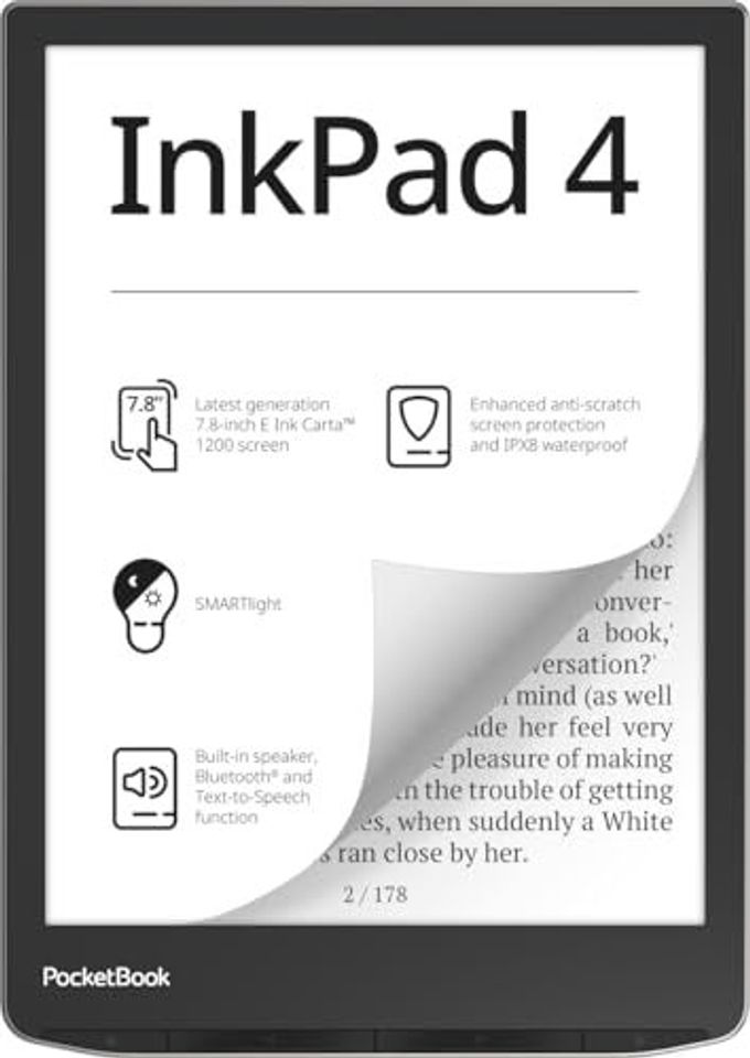PocketBook Inkpad 4 | Eye-Friendly Audio & E-Book Reader | Large 7.8 E-Ink Display | Anti-Scratch Protection | Text-To-Speech Function | Bluetooth | Built-In Speaker | Smartlight | Ipx8 Waterproof - Image 1