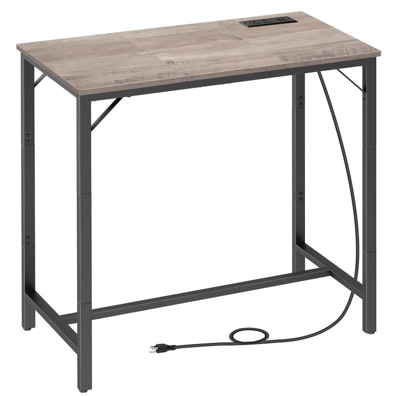 HOOBRO Bar Table with Charging Station, Rectangular Pub Table, High Top Coffee Table, Counter Bar Height Table, Narrow Long Dining Table, 35.4" L x 15.7" W x 35.6" H, Greige BG90UBT01 - Image 1