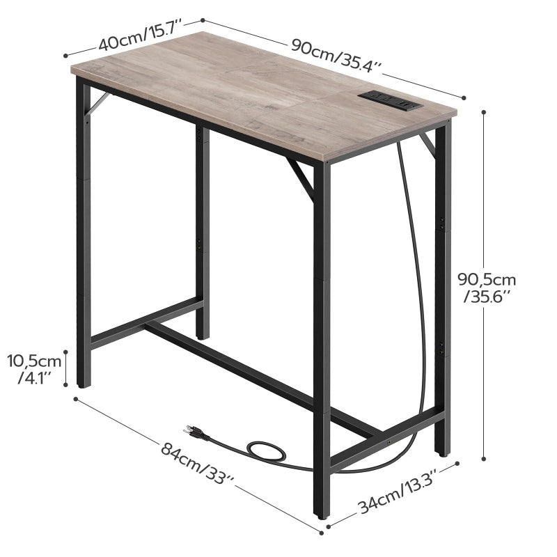 HOOBRO Bar Table with Charging Station, Rectangular Pub Table, High Top Coffee Table, Counter Bar Height Table, Narrow Long Dining Table, 35.4" L x 15.7" W x 35.6" H, Greige BG90UBT01 - Image 3
