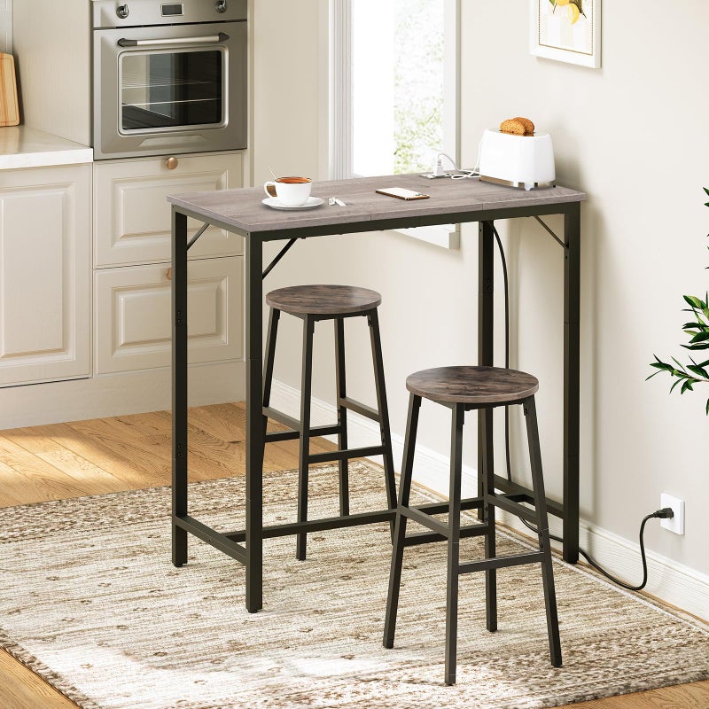 HOOBRO Bar Table with Charging Station, Rectangular Pub Table, High Top Coffee Table, Counter Bar Height Table, Narrow Long Dining Table, 35.4" L x 15.7" W x 35.6" H, Greige BG90UBT01 - Image 2