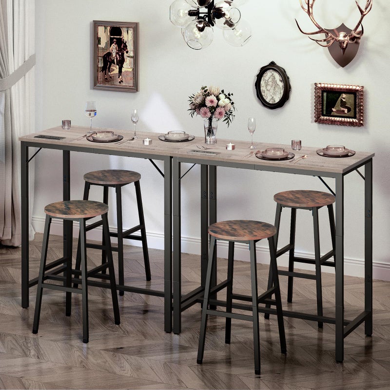 HOOBRO Bar Table with Charging Station, Rectangular Pub Table, High Top Coffee Table, Counter Bar Height Table, Narrow Long Dining Table, 35.4" L x 15.7" W x 35.6" H, Greige BG90UBT01 - Image 4