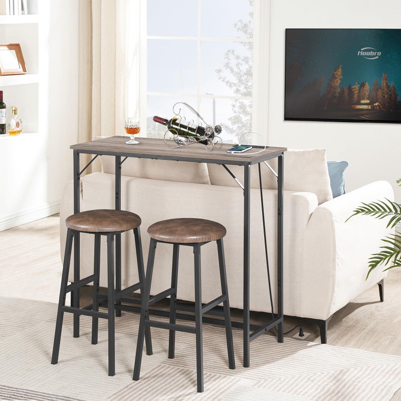 HOOBRO Bar Table with Charging Station, Rectangular Pub Table, High Top Coffee Table, Counter Bar Height Table, Narrow Long Dining Table, 35.4" L x 15.7" W x 35.6" H, Greige BG90UBT01 - Image 5