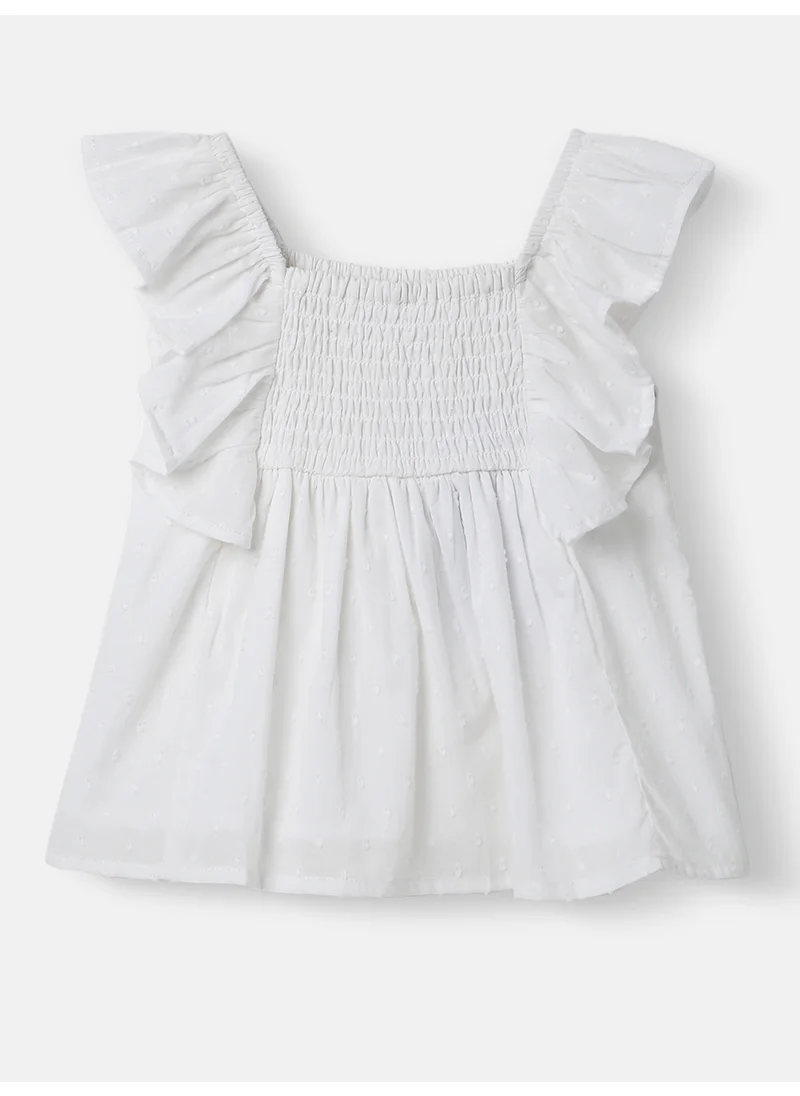 Nautinati Nautinati Girls' Cotton Swiss Dot Fabric Flutter Sleeves Shirring Top
